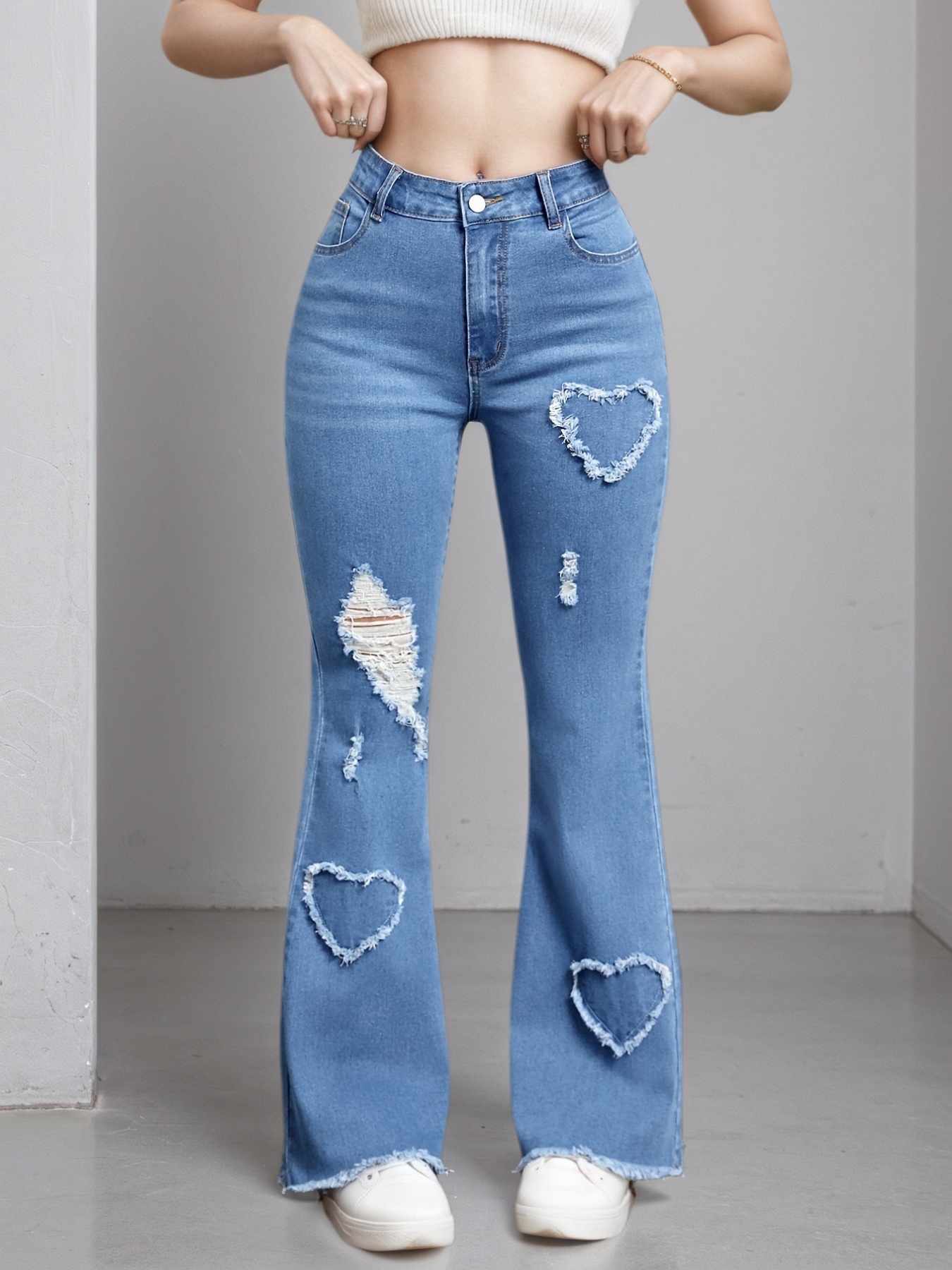 2025 New Women'S High-Stretch Flare Jeans With Heart Embroidery Patchwork - Image 5